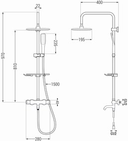 Mexen - KT49 sprchový set s termostatickou vaňovou batériou Kai, biela-zlatá, 779004993-25