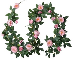 Dekorácia umelá girlanda ružová ruža - 14*14*180 cm