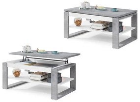 Konferenčný stôl so zdvíhacou doskou a poličkou NEA šedá betón/biela