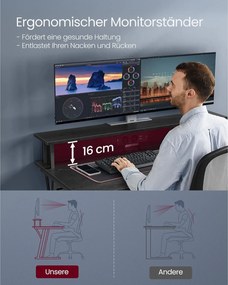 Písací stôl,  herný stôl so stojanom na monitor pre 2 monitory, čierny