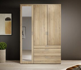 Šatníková skriňa so zrkadlom Vesala, 135 cm, dub mauvella