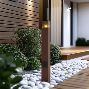 Priemyselné vonkajšie stĺpikové svietidlo hrdzavo hnedé s dymovým sklom 70 cm so súmrakovým senzorom IP44 - Dánsko