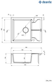 Deante Andante, granitový drez 590x490x194 mm + priestorovo úsporný sifón, 1-komorový, šedá, ZQN_S11A