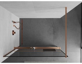 Mexen Kioto+, sprchová zástena Walk-In s poličkou a vešiakom 130 x 200 cm, 8mm číre sklo čierny vzor, medený matný profil, 800-130-121-65-70