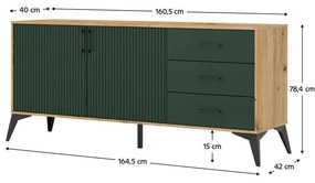 Komoda Luvonut 2D3S LU4 (dub artisan + tmavozelená + čierna) . Vlastná spoľahlivá doprava až k Vám domov. 1097136