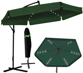 Záhradný slnečník 3 m s LED svetlom - Banana - zelený s obalom