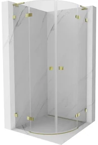 Mexen Lunar, L výklopný polkruhový sprchový kút 80 x 80 cm, 8mm číre sklo, zlatý profil, 833L-080L-080P-50-00