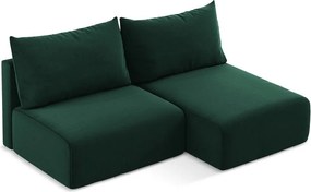 Tmavozelená zamatová rozkladacia/s úložným priestorom rohová pohovka (pravý roh/s leňoškou) Kalena – Makamii