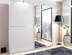 Šatníková skriňa so zrkadlom Baden, 179 cm, biela