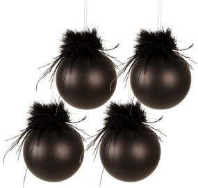 4ks čierna vianočná ozdoba gule s pierkami - Ø10 cm