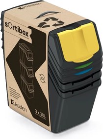 PROSPERPLAST Sada 3 odpadkových košov SORTIBOX II z recyklovaného materiálu, čierna, objem 3×25 l