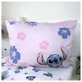 Svetloružové bavlnené detské obliečky na jednolôžko 140x200 cm Lilo &amp; Stitch "Pink" – Jerry Fabrics