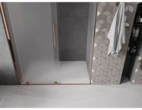 Mexen Velar, posuvné sprchové dvere do otvoru 130 cm, 8mm sklo námraza, ružové zlato, 871-130-000-31-60