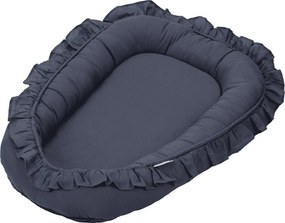 Ľanové hniezdo pre bábätko s volánom džínsová