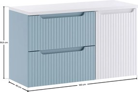 Závěsná skříňka pod umyvadlo Nova Denim s deskou a košem na prádlo 100 cm modrá/bílá