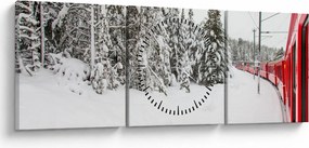 Obraz - Vlak v zasneženej krajine (s hodinami) (90x30 cm)