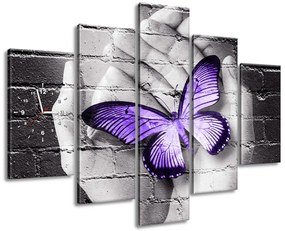 Gario Obraz s hodinami Fialový motýľ na dlaniach - 5 dielny Rozmery: 150 x 105 cm