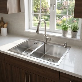 Rea Toby, 1.5-komorový nerezový drez 560x480x210 mm, brúsená oceľ, ZLE-06417