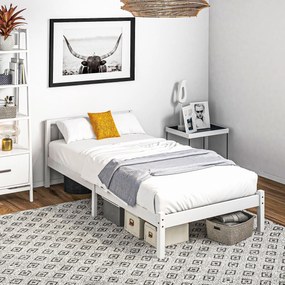 HOMCOM Postelový Rám Drevená Postel s Latami, 208 x 96 cm s Čelom, Jednolôžkový Rám na Postel do Spálne, Biela | Aosom