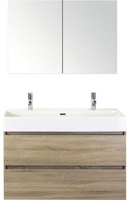 Kúpeľňový nábytkový set Maxx XL 100 cm s keramickým umývadlom 2 otvormi na kohúty a zrkadlovou skrinkou dub sivý