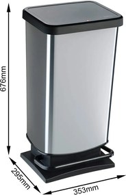 Pedálový plastový odpadkový kôš v striebornej farbe 40 l Paso – Rotho