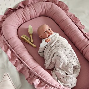 Cotton &amp; Sweets Ľanové hniezdo pre bábätko s volánom ružové