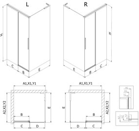 Mexen Rox, L posuvný sprchový kút 100 x 95 cm, 8mm číre sklo, oceľový profil, 8C2L-100-095-97-00