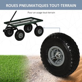 Outsunny Záhradný Vozík Prenosný Vozík 4-Kolesový 94L x 48,5W x 100H cm max. 150 kg Kovová Zelená | Aosom