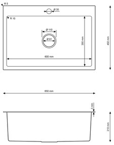 Erga HD, 1-komorový oceľový drez 650x450x210 mm, zlatá, ERG-MLS-HD6545G