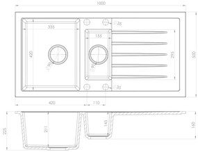 Sapho - Kuchynský drez 100x50 cm granit/biely