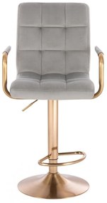 LuxuryForm Barová stolička VERONA GOLD VELUR na zlatom tanieri - svetlo šedá