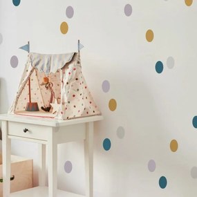 Samolepka do detskej izby sada konfety ružová, žltá, tyrkysová, šedá 5cm