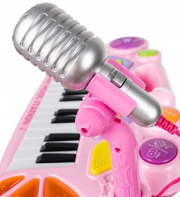 Detský klavír s mikrofónom a stoličkou | ružový