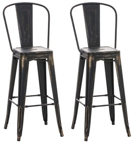 Kovová barová stolička v industriálnom štýle Aiden (SET 2 ks) - Čierno-zlatá antik