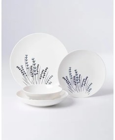 24-dielová jedálenská súprava, biela/modrá, porcelán