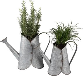 2ks plechové antik obaly na kvetináče v tvare kanvy v saku - 40*16*29 / 32*14*24 cm