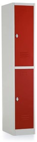 Kovová šatníková skrinka - 2 boxy, 38 x 45 x 185 cm, otočný zámok, červená - ral 3000