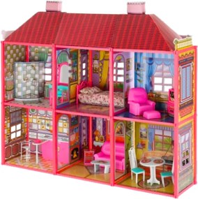 LEAN Toys Villa Veľký domček pre bábiky 6 izieb Nábytok Príslušenstvo 128 el.