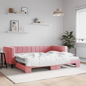 Denná posteľ s rozkladacou posteľou ružová 90x200 cm zamat 3196694