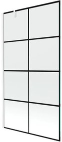 Mexen Next, vaňová zástena 1-krídlová 100 x 150 cm, fixné krídlo, 6 mm číre sklo s čiernym vzorom, biely profil, 895-100-000-00-77-20