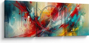 Obraz – Abstrakcia s červenou (s hodinami) (90x30 cm)