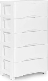 Polica s 5 výsuvnými zásuvkami, nohy s kolieskami, farebné zásuvky