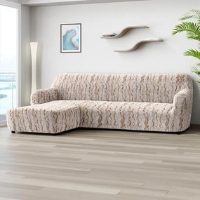Bielastické poťahy OCEANO NOVÉ béžové sedačka s otomanom vľavo (š. 170 - 300 cm)