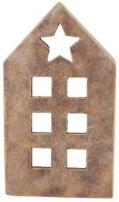 Zlatý antik cementový svietnik domček House Gold - 19*12*33 cm