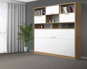 Nabytekmorava Sklápacia posteľ VS1056 MAX, 200x90cm farba lamina: buk/biele dvere, Varianta dverí: lesklé