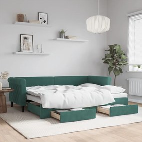 Rozkladacia denná posteľ s matracmi tmavozelená 80x200 cm zamat 3197814