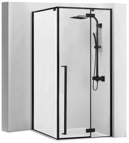 Rea Fargo, sprchový kút s krídlovými dverami 90 (dvere) x 90 (stena) x 195 cm, 6mm číre sklo, čierny profil + biela sprchová vanička Savoy, KPL-K6318