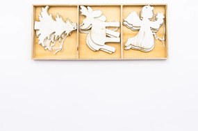 Závesné drevené ozdoby, 3 typy, 9ks