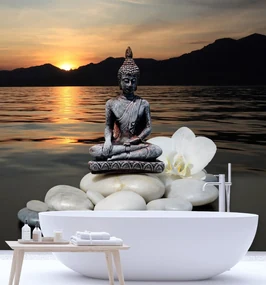 Gario Fototapeta Budha postava na kamene pri západe slnka Materiál: Vliesová, Rozmery: 250 x 250 cm