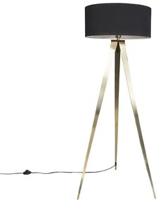 Moderná stojaca lampa mosadz s čiernym tienidlom - Ilse